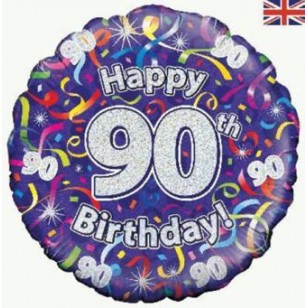 Purple Streamers 90th Birthday Balloon